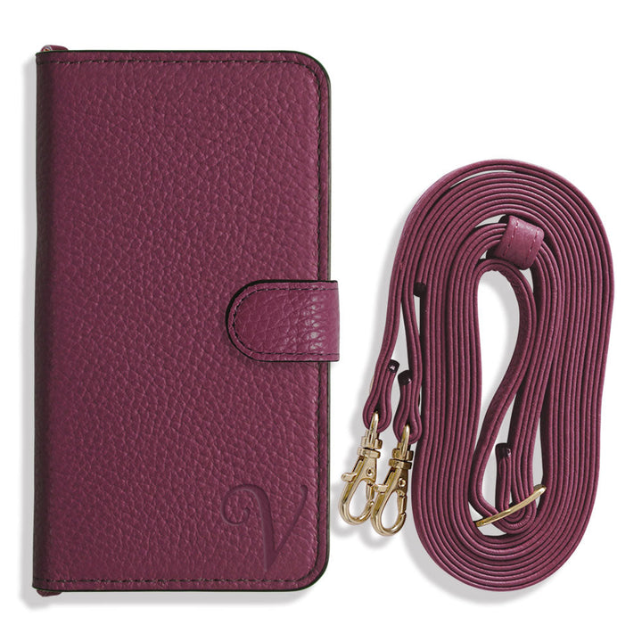 Genuine leather 32 colors Italian shrink leather Initial shoulder strap attached Notebook-style case (with belt) AQUOS series
