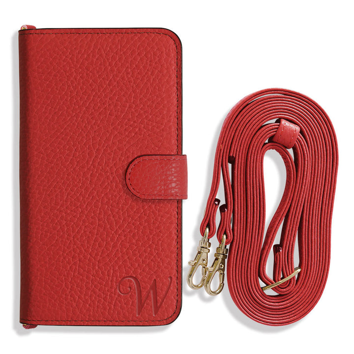 Genuine leather 32 colors Italian shrink leather Initial shoulder strap attached Notebook-style case (with belt) AQUOS series