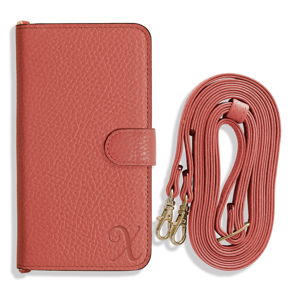 Genuine leather 32 colors Italian shrink leather Initial shoulder strap attached Notebook-style case (with belt) AQUOS series