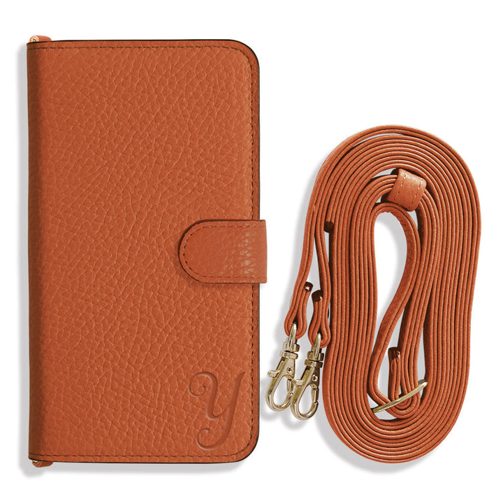 Genuine leather 32 colors Italian shrink leather Initial shoulder strap attached Notebook-style case (with belt) AQUOS series