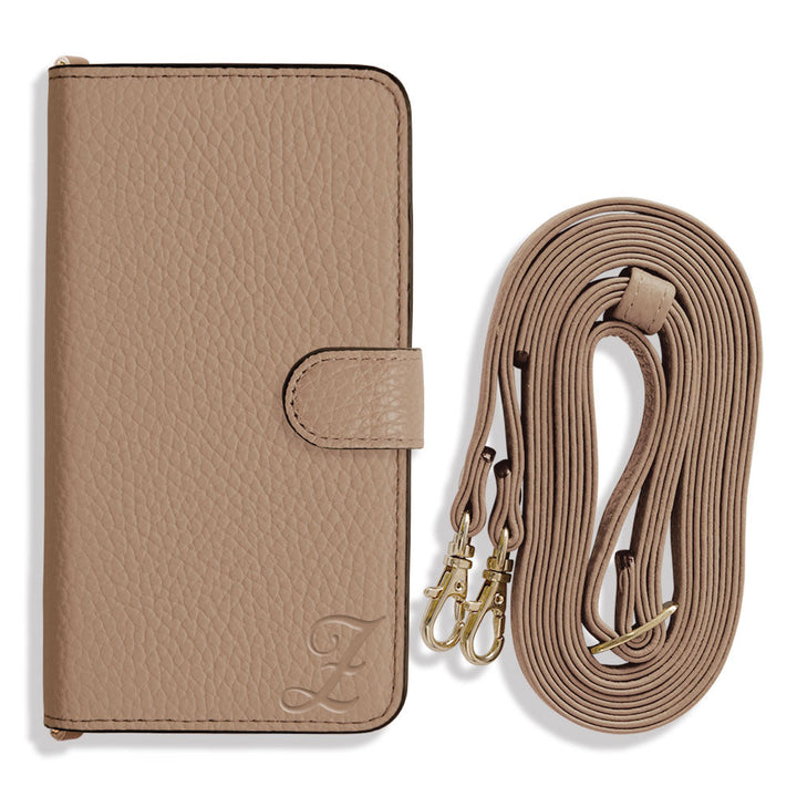 Genuine leather 32 colors Italian shrink leather Initial shoulder strap attached Notebook-style case (with belt) AQUOS series