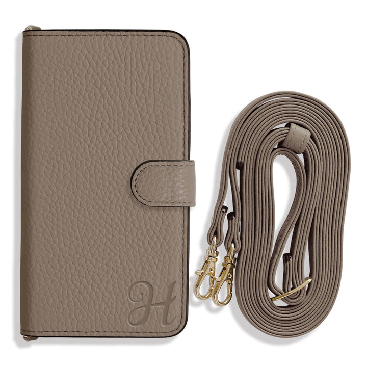 Genuine leather 32 colors Italian shrink leather Initial shoulder strap attached Notebook-style case (with belt) AQUOS series