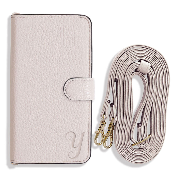 Genuine leather 32 colors Italian shrink leather Initial shoulder strap attached Notebook-style case (with belt) AQUOS series