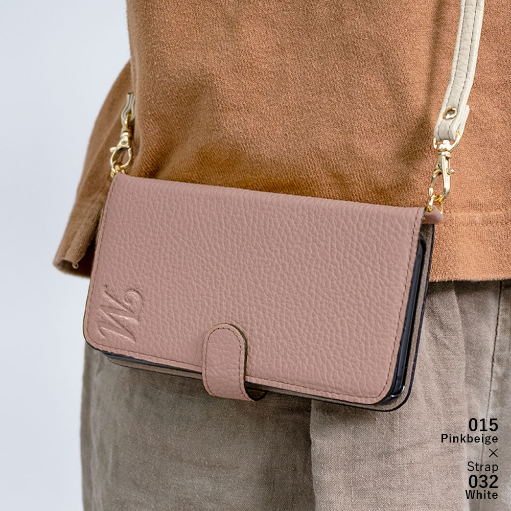 Genuine leather 32 colors Italian shrink leather Initial shoulder strap attached Notebook-style case (with belt) AQUOS series