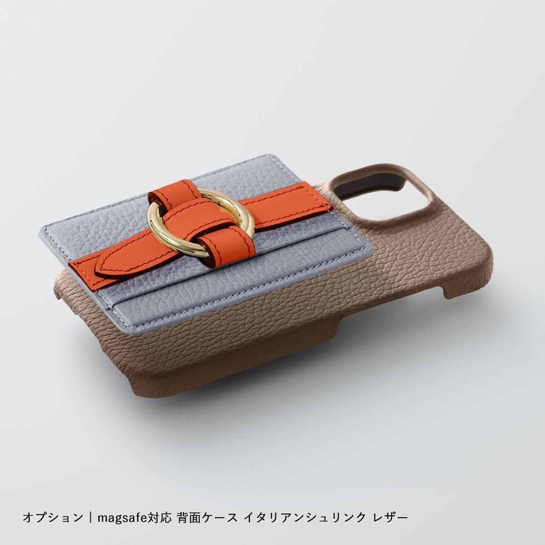 MagSafe-compatible genuine leather card pocket with ring buckle strap, 32 colors, Italian shrink leather