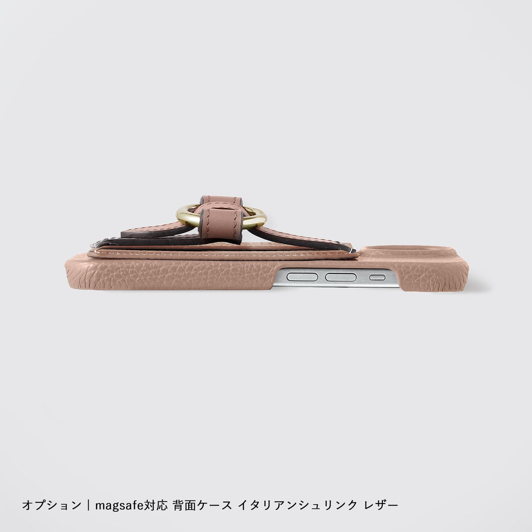 MagSafe-compatible genuine leather card pocket with ring buckle strap, 32 colors, Italian shrink leather