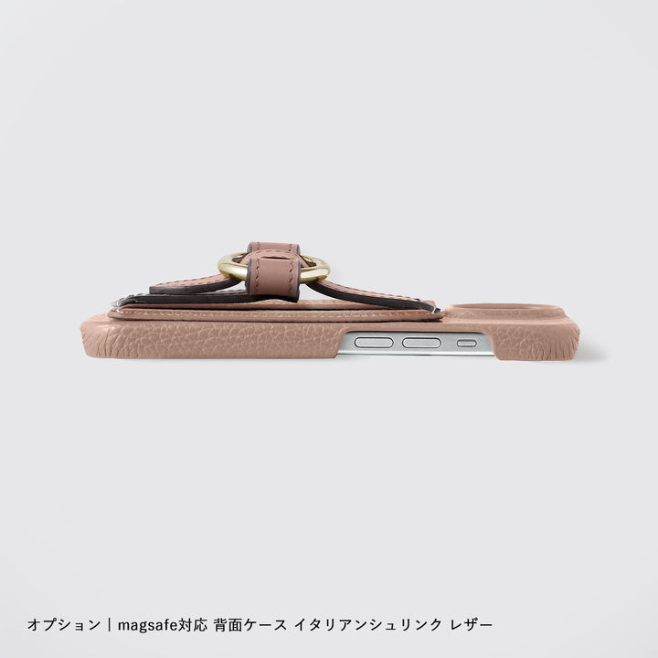 MagSafe-compatible genuine leather card pocket with ring buckle strap, 32 colors, Italian shrink leather