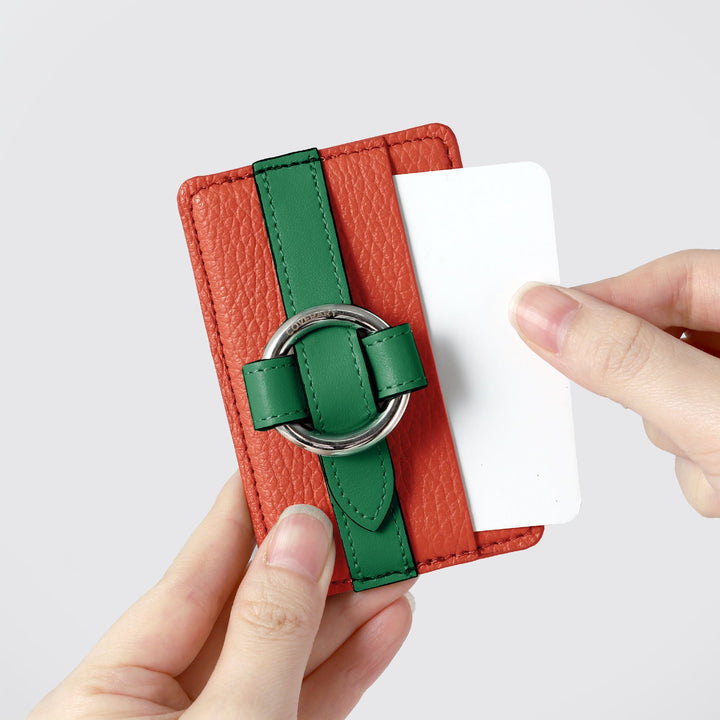 MagSafe-compatible genuine leather card pocket with ring buckle strap, 32 colors, Italian shrink leather