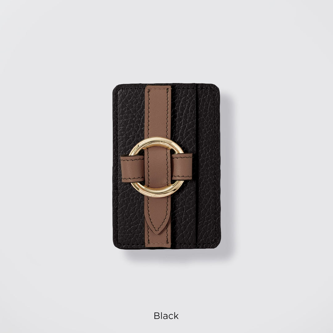 MagSafe-compatible genuine leather card pocket with ring buckle strap, 32 colors, Italian shrink leather