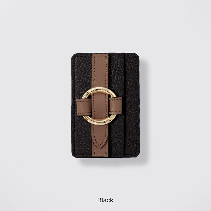 MagSafe-compatible genuine leather card pocket with ring buckle strap, 32 colors, Italian shrink leather