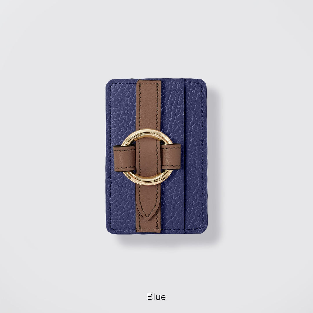 MagSafe-compatible genuine leather card pocket with ring buckle strap, 32 colors, Italian shrink leather