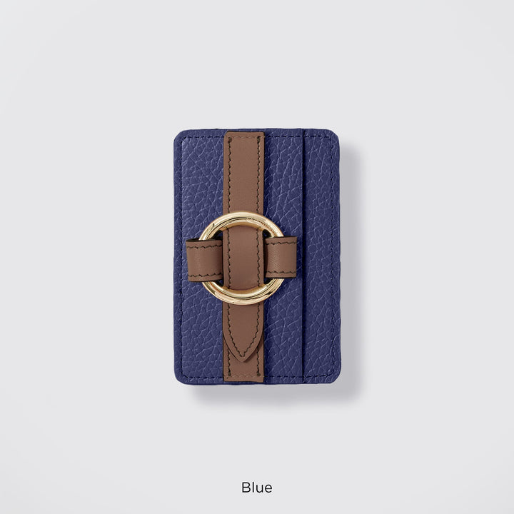MagSafe-compatible genuine leather card pocket with ring buckle strap, 32 colors, Italian shrink leather
