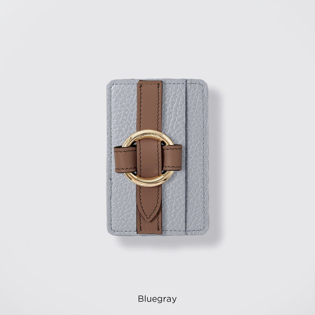 MagSafe-compatible genuine leather card pocket with ring buckle strap, 32 colors, Italian shrink leather