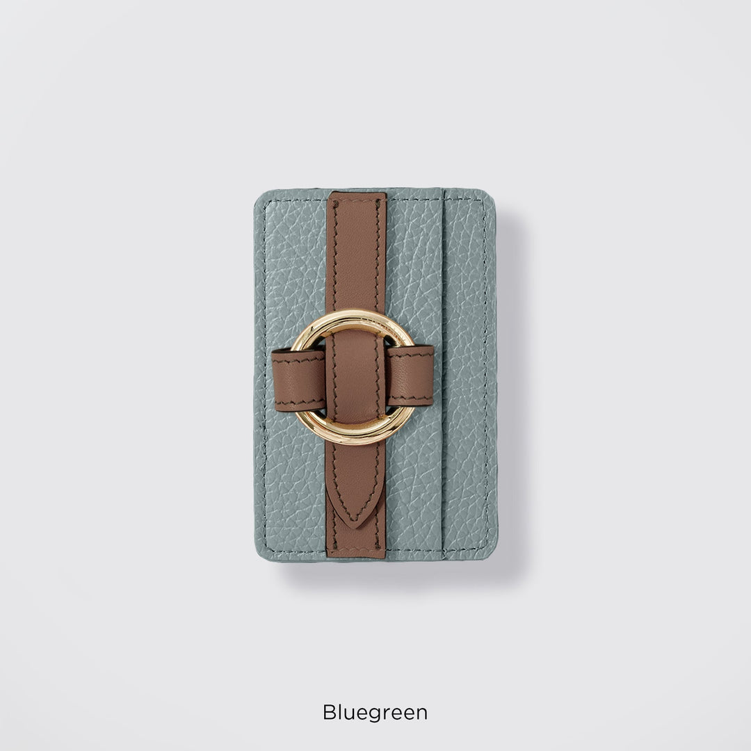 MagSafe-compatible genuine leather card pocket with ring buckle strap, 32 colors, Italian shrink leather