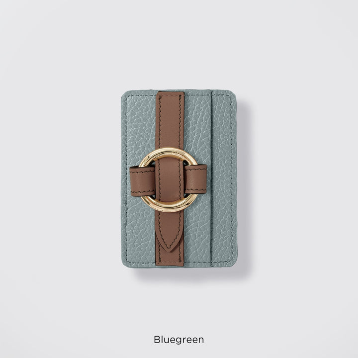 MagSafe-compatible genuine leather card pocket with ring buckle strap, 32 colors, Italian shrink leather
