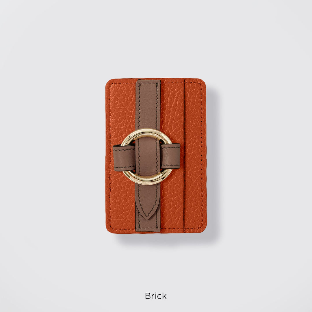 MagSafe-compatible genuine leather card pocket with ring buckle strap, 32 colors, Italian shrink leather