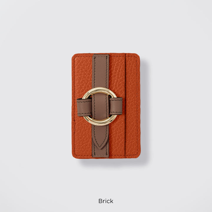 MagSafe-compatible genuine leather card pocket with ring buckle strap, 32 colors, Italian shrink leather