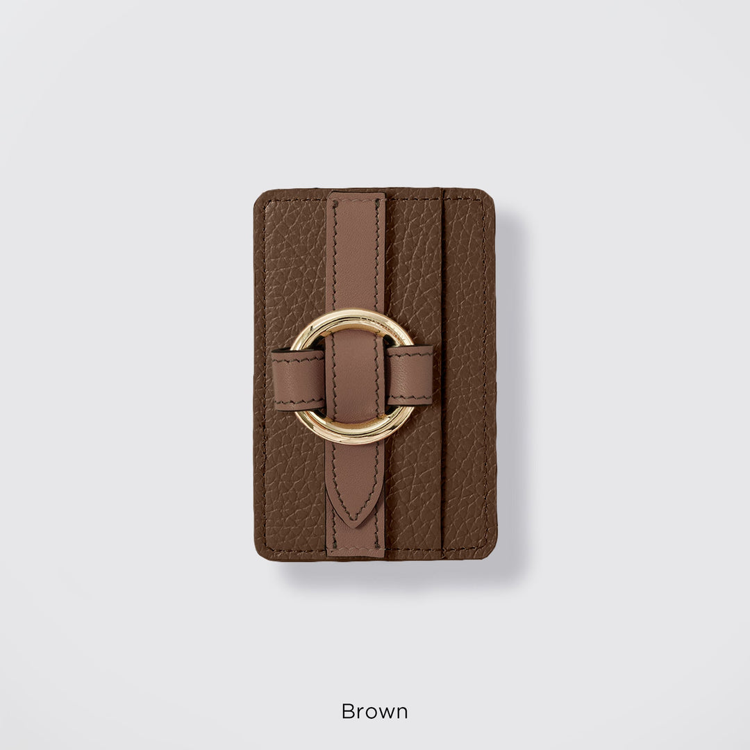 MagSafe-compatible genuine leather card pocket with ring buckle strap, 32 colors, Italian shrink leather
