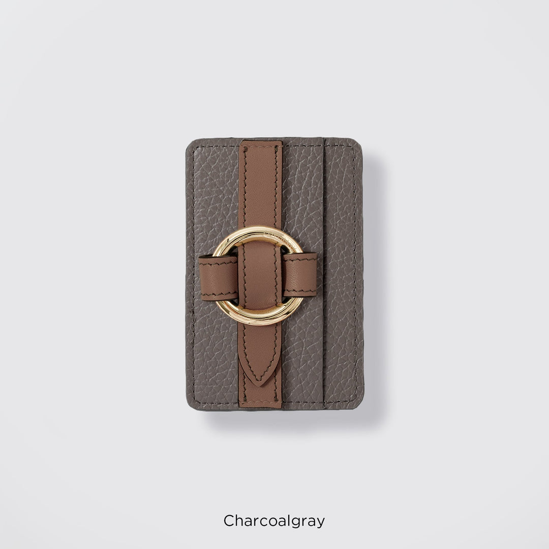 MagSafe-compatible genuine leather card pocket with ring buckle strap, 32 colors, Italian shrink leather