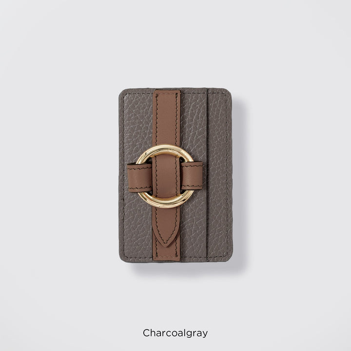MagSafe-compatible genuine leather card pocket with ring buckle strap, 32 colors, Italian shrink leather