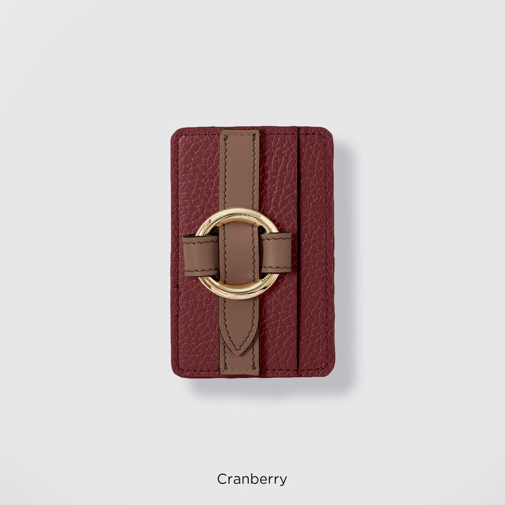 MagSafe-compatible genuine leather card pocket with ring buckle strap, 32 colors, Italian shrink leather