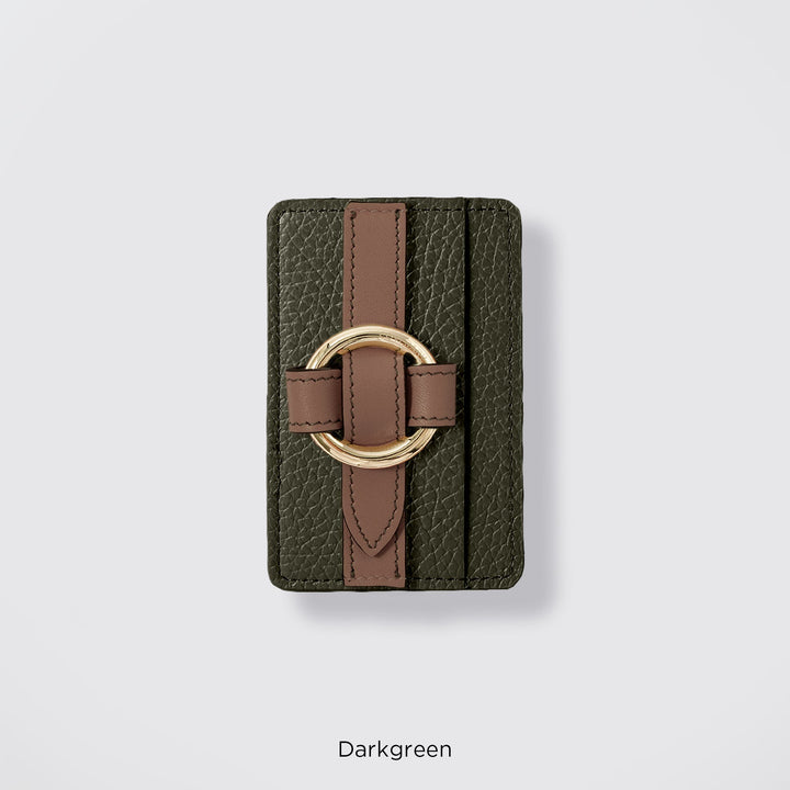 MagSafe-compatible genuine leather card pocket with ring buckle strap, 32 colors, Italian shrink leather