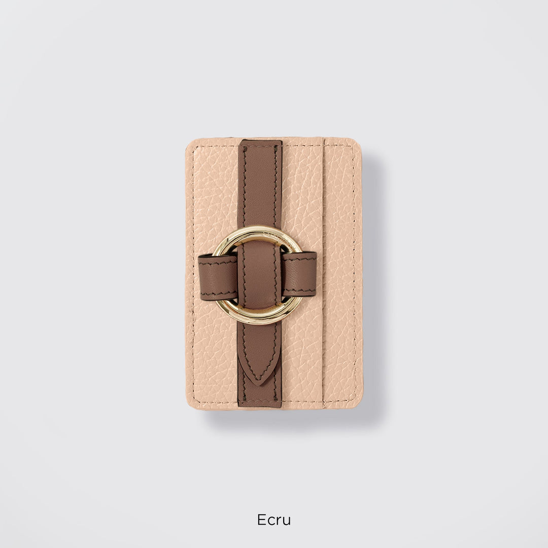 MagSafe-compatible genuine leather card pocket with ring buckle strap, 32 colors, Italian shrink leather