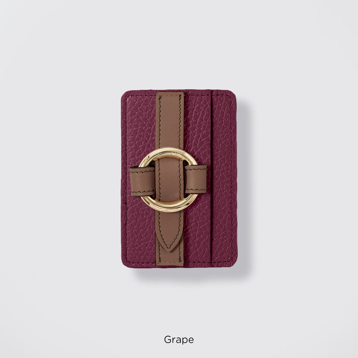 MagSafe-compatible genuine leather card pocket with ring buckle strap, 32 colors, Italian shrink leather