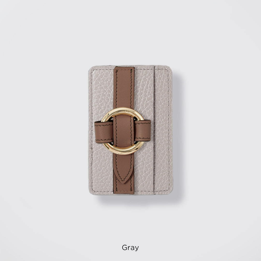 MagSafe-compatible genuine leather card pocket with ring buckle strap, 32 colors, Italian shrink leather