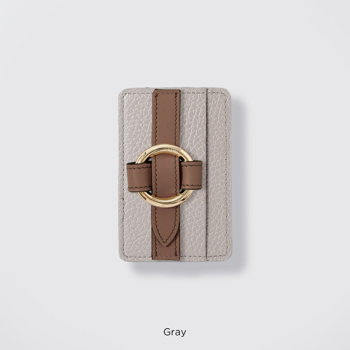 MagSafe-compatible genuine leather card pocket with ring buckle strap, 32 colors, Italian shrink leather