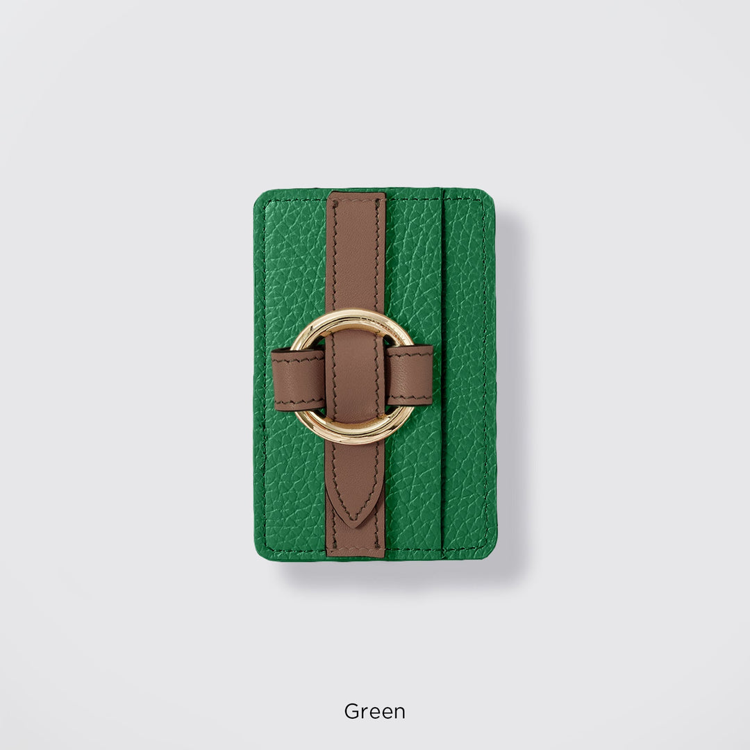 MagSafe-compatible genuine leather card pocket with ring buckle strap, 32 colors, Italian shrink leather