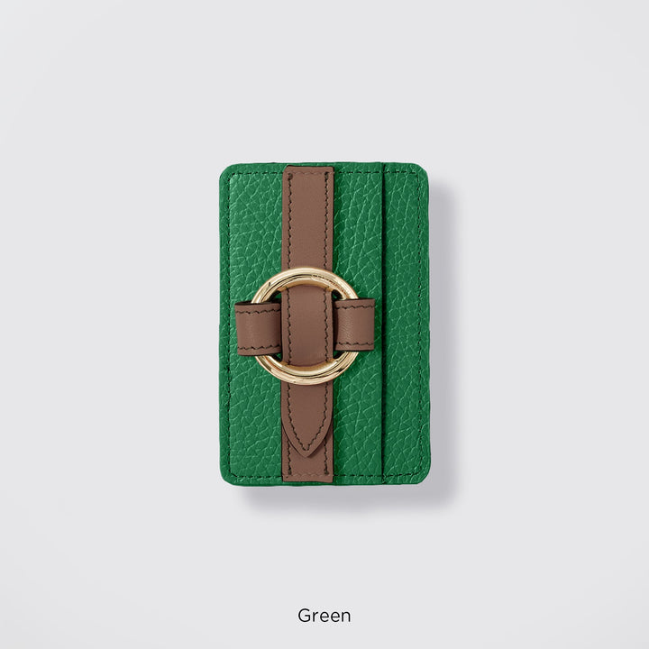 MagSafe-compatible genuine leather card pocket with ring buckle strap, 32 colors, Italian shrink leather