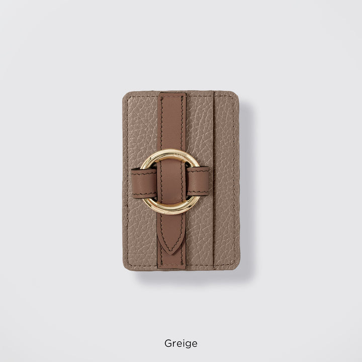 MagSafe-compatible genuine leather card pocket with ring buckle strap, 32 colors, Italian shrink leather