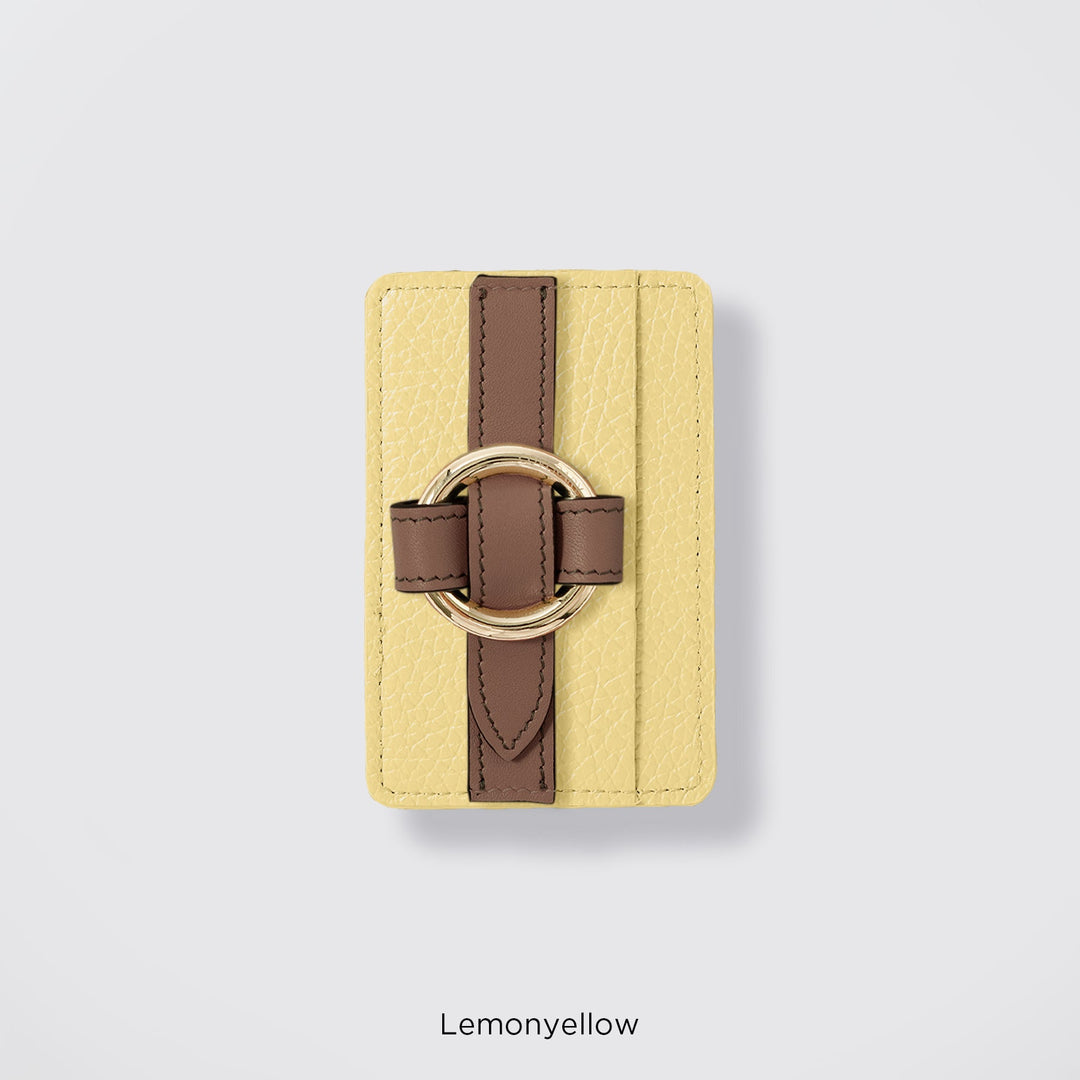 MagSafe-compatible genuine leather card pocket with ring buckle strap, 32 colors, Italian shrink leather