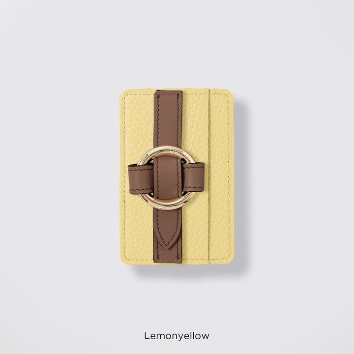 MagSafe-compatible genuine leather card pocket with ring buckle strap, 32 colors, Italian shrink leather