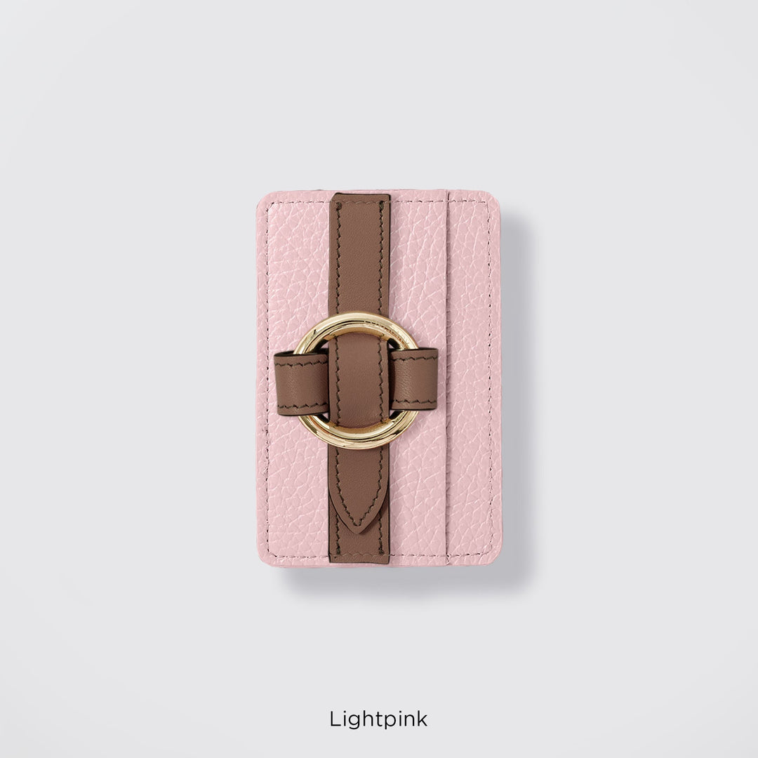 MagSafe-compatible genuine leather card pocket with ring buckle strap, 32 colors, Italian shrink leather