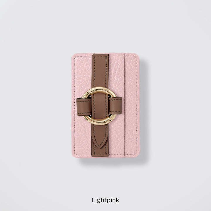 MagSafe-compatible genuine leather card pocket with ring buckle strap, 32 colors, Italian shrink leather