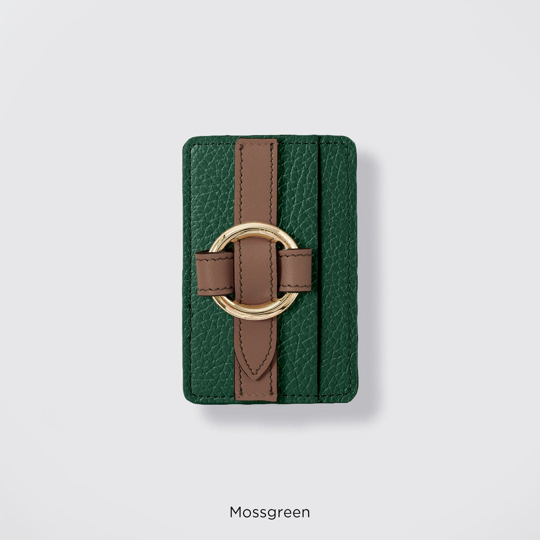 MagSafe-compatible genuine leather card pocket with ring buckle strap, 32 colors, Italian shrink leather