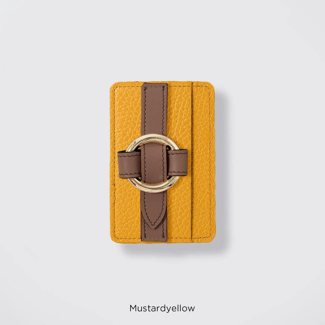 MagSafe-compatible genuine leather card pocket with ring buckle strap, 32 colors, Italian shrink leather