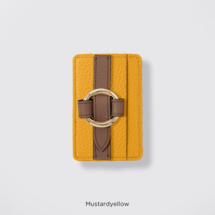 MagSafe-compatible genuine leather card pocket with ring buckle strap, 32 colors, Italian shrink leather