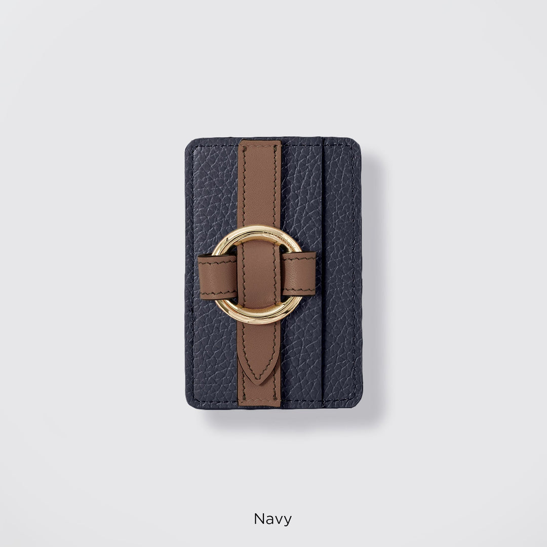 MagSafe-compatible genuine leather card pocket with ring buckle strap, 32 colors, Italian shrink leather