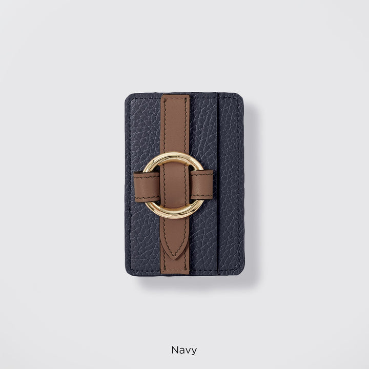 MagSafe-compatible genuine leather card pocket with ring buckle strap, 32 colors, Italian shrink leather