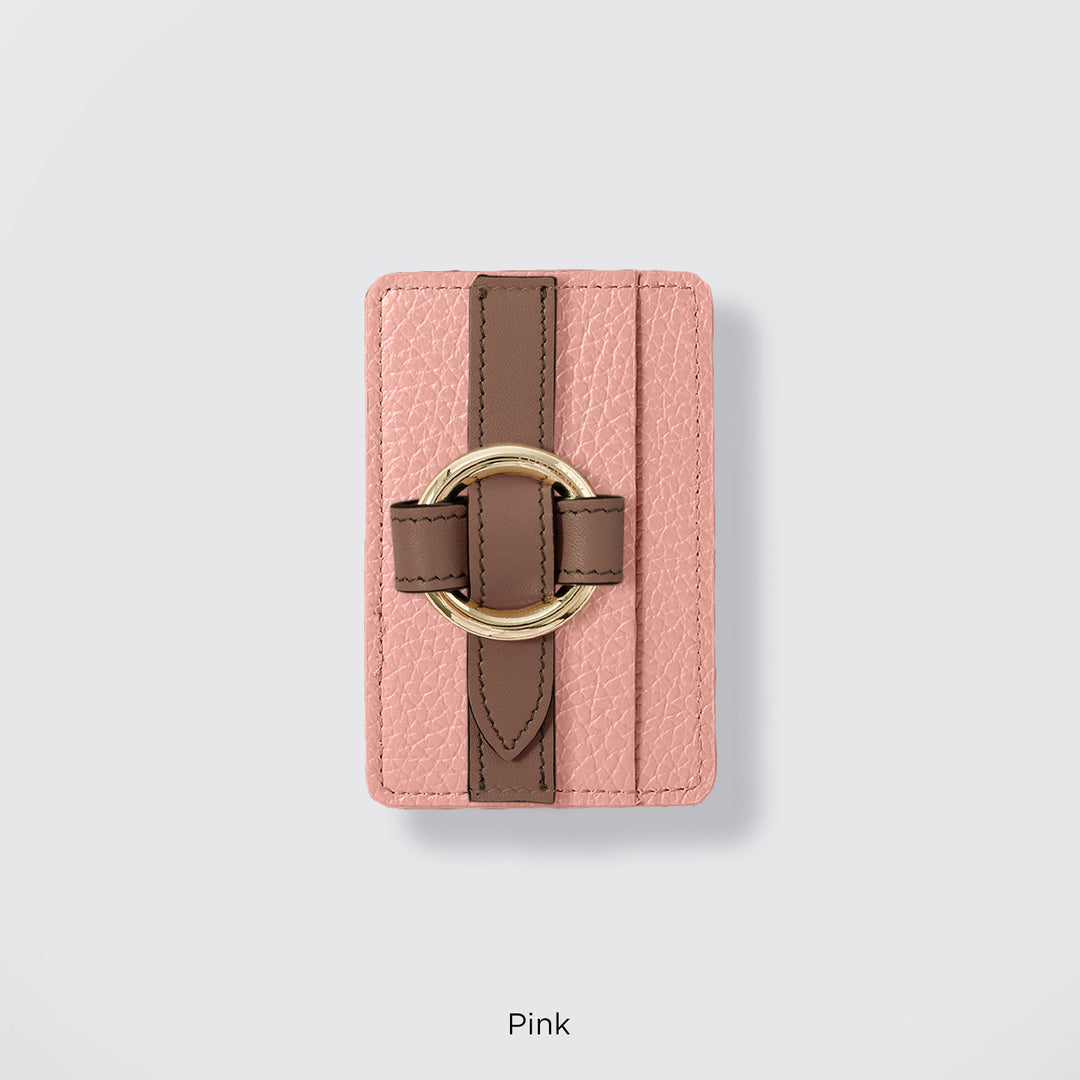 MagSafe-compatible genuine leather card pocket with ring buckle strap, 32 colors, Italian shrink leather