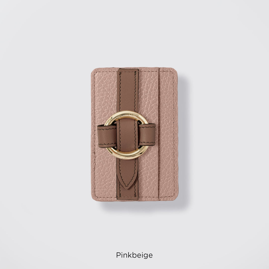 MagSafe-compatible genuine leather card pocket with ring buckle strap, 32 colors, Italian shrink leather