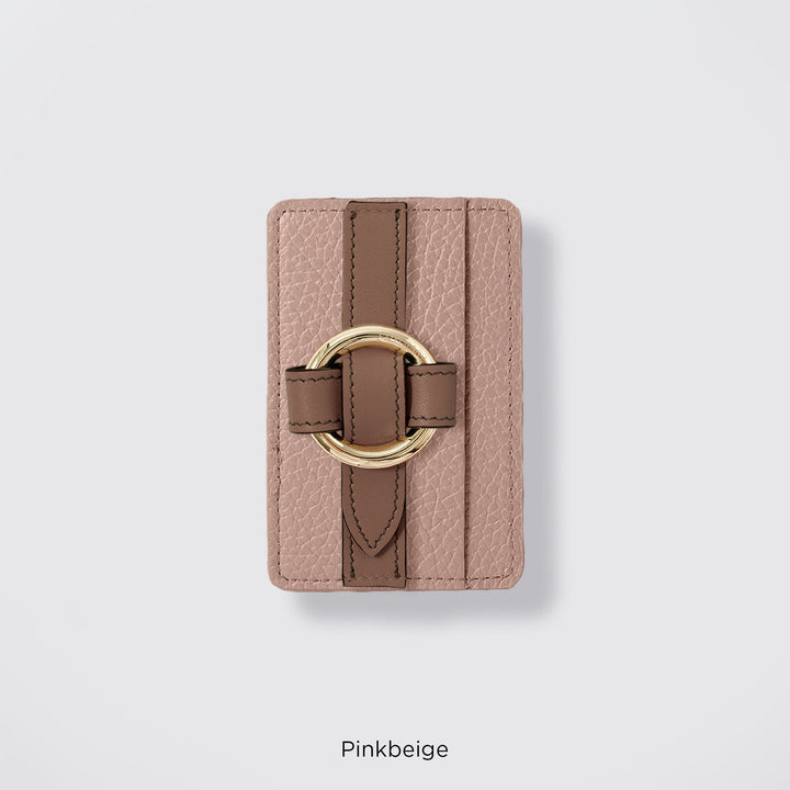 MagSafe-compatible genuine leather card pocket with ring buckle strap, 32 colors, Italian shrink leather