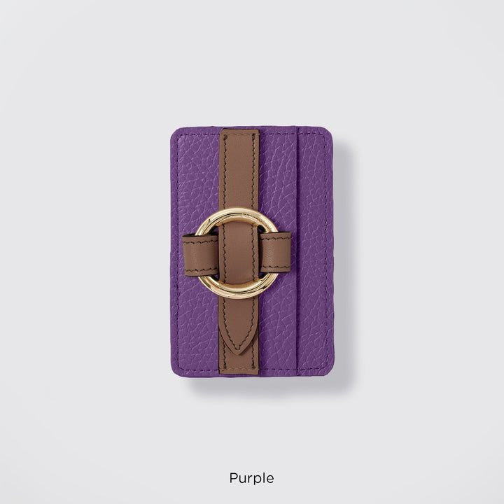 MagSafe-compatible genuine leather card pocket with ring buckle strap, 32 colors, Italian shrink leather