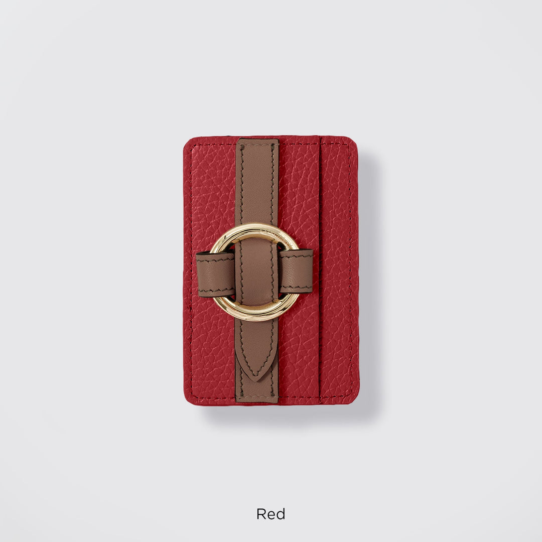 MagSafe-compatible genuine leather card pocket with ring buckle strap, 32 colors, Italian shrink leather