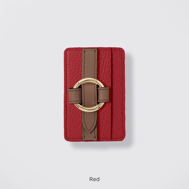 MagSafe-compatible genuine leather card pocket with ring buckle strap, 32 colors, Italian shrink leather