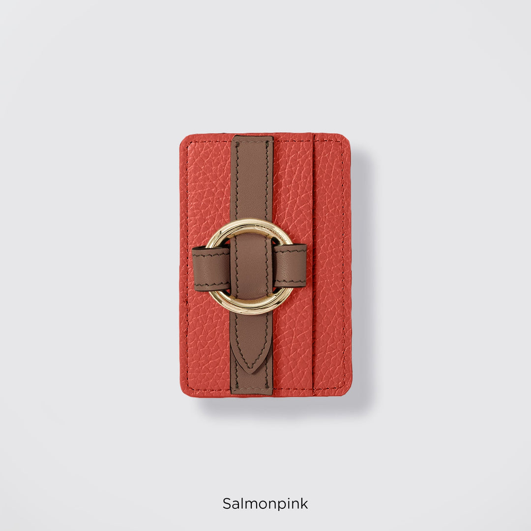 MagSafe-compatible genuine leather card pocket with ring buckle strap, 32 colors, Italian shrink leather