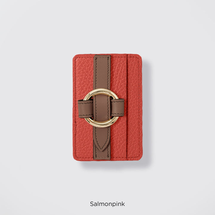 MagSafe-compatible genuine leather card pocket with ring buckle strap, 32 colors, Italian shrink leather